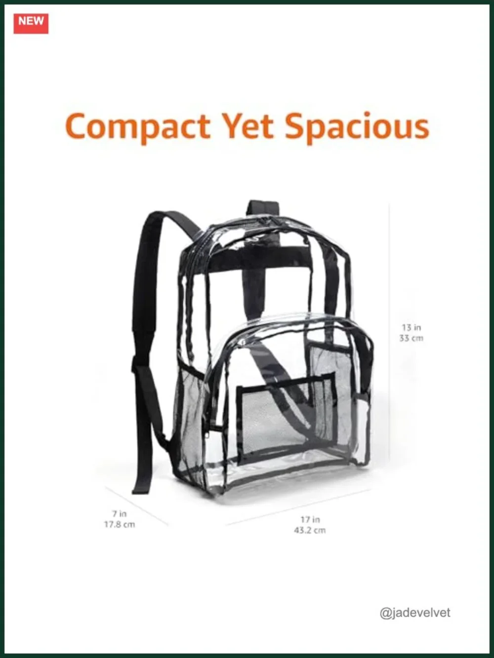 Clear Water-Resistant PVC Plastic Backpack, Reinforced Straps, School & Travel